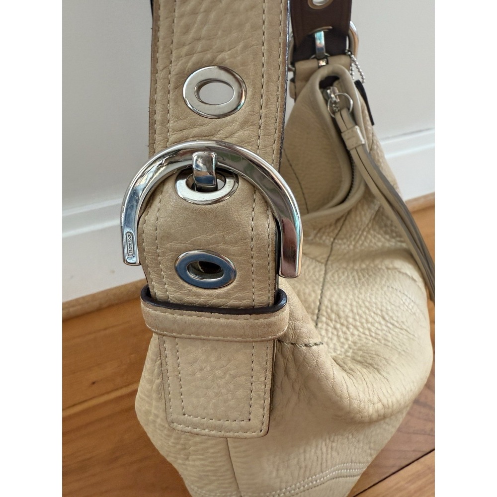 VTG Coach Beige Pebbled Full Grain Leather Large Shoulder Hobo Bag 3227 Y2K - Picture 3 of 13